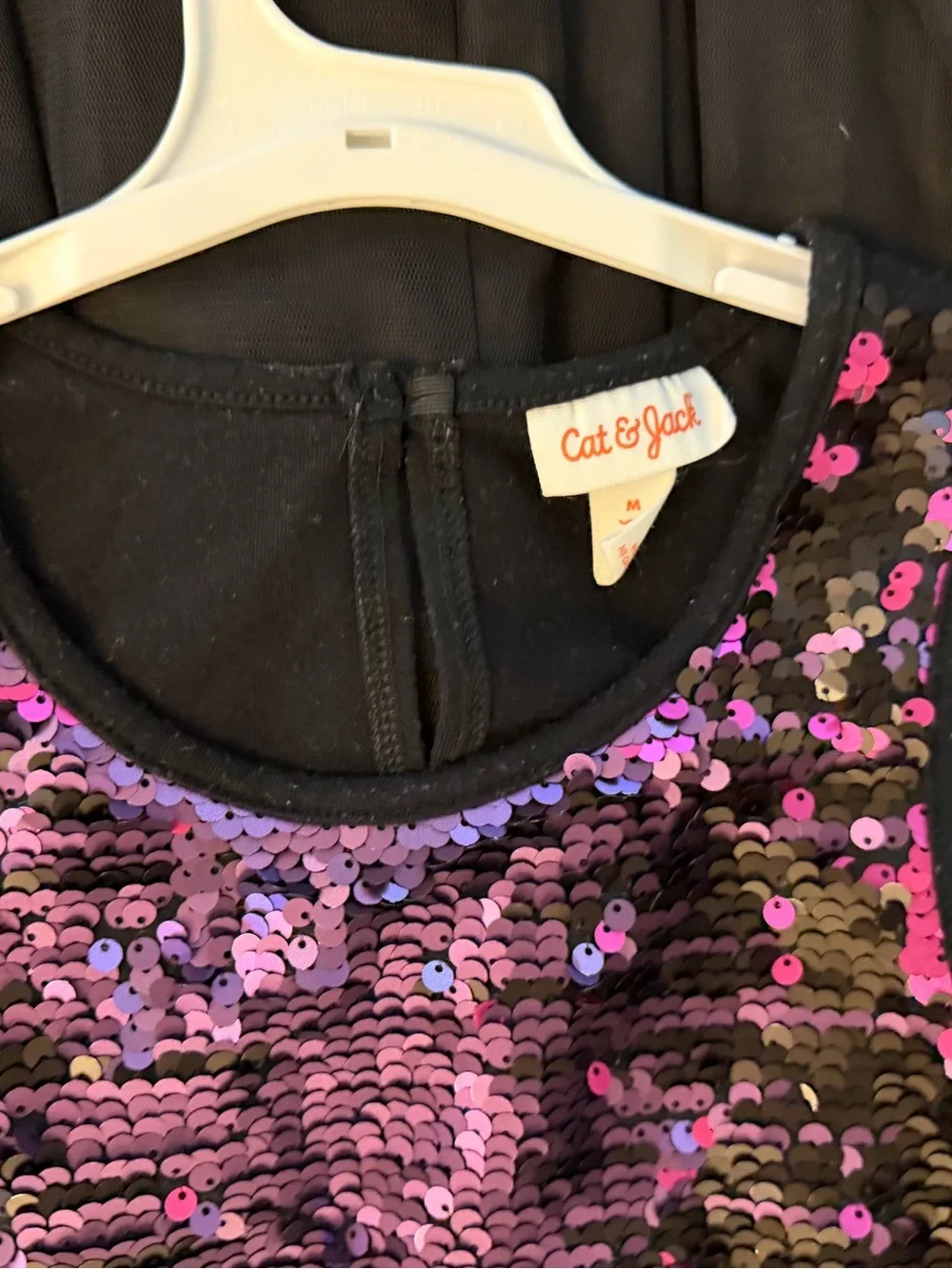 Cat& Jack Girl's Size 7/8 Black Dress With Purple Sequin Bodice Tulle Skirt